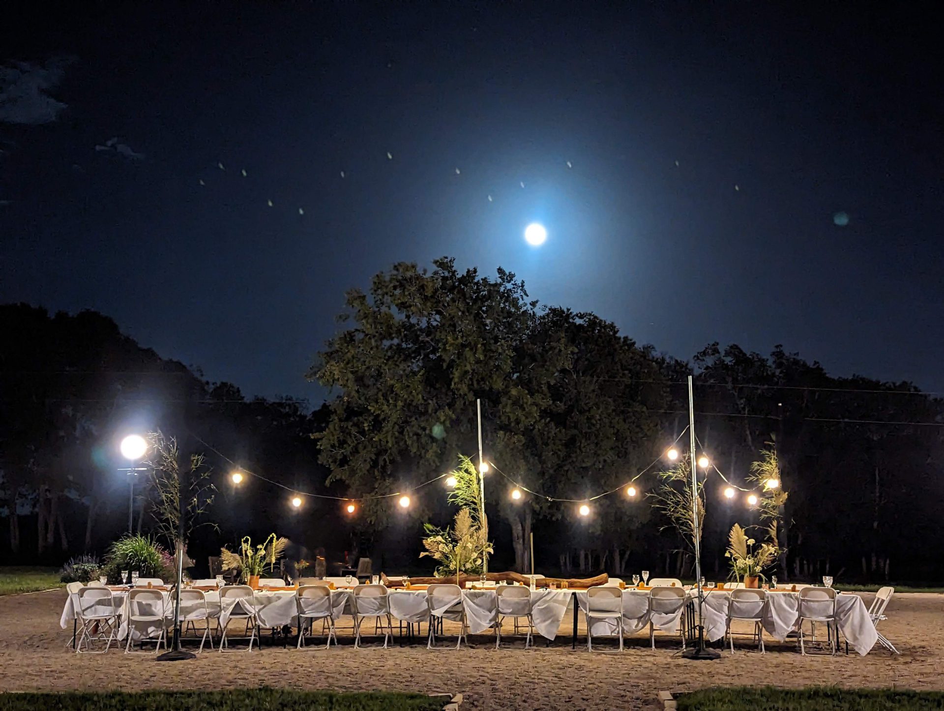 A table is decorated for a wedding reception