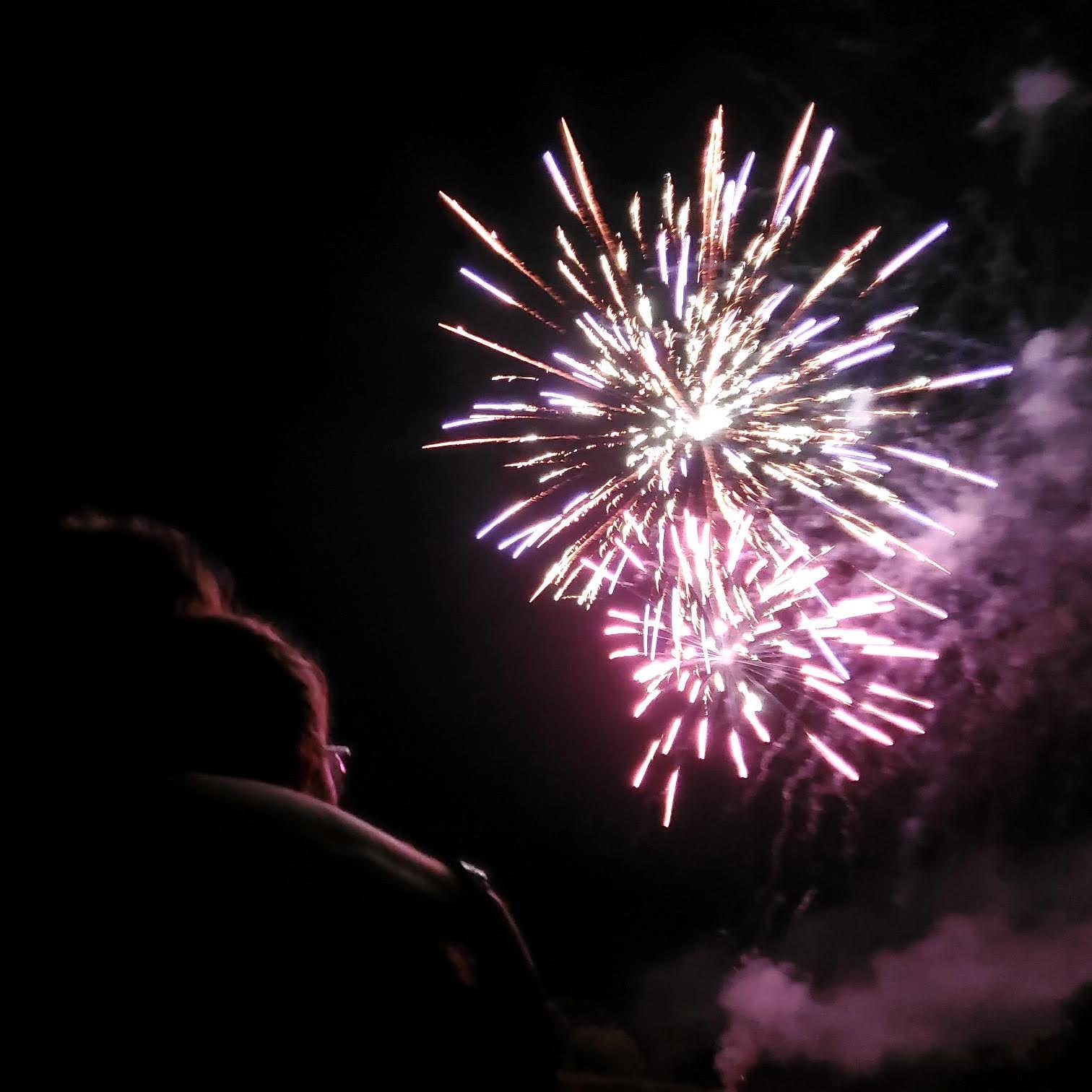 Couple watching Luna Gardens fireworks