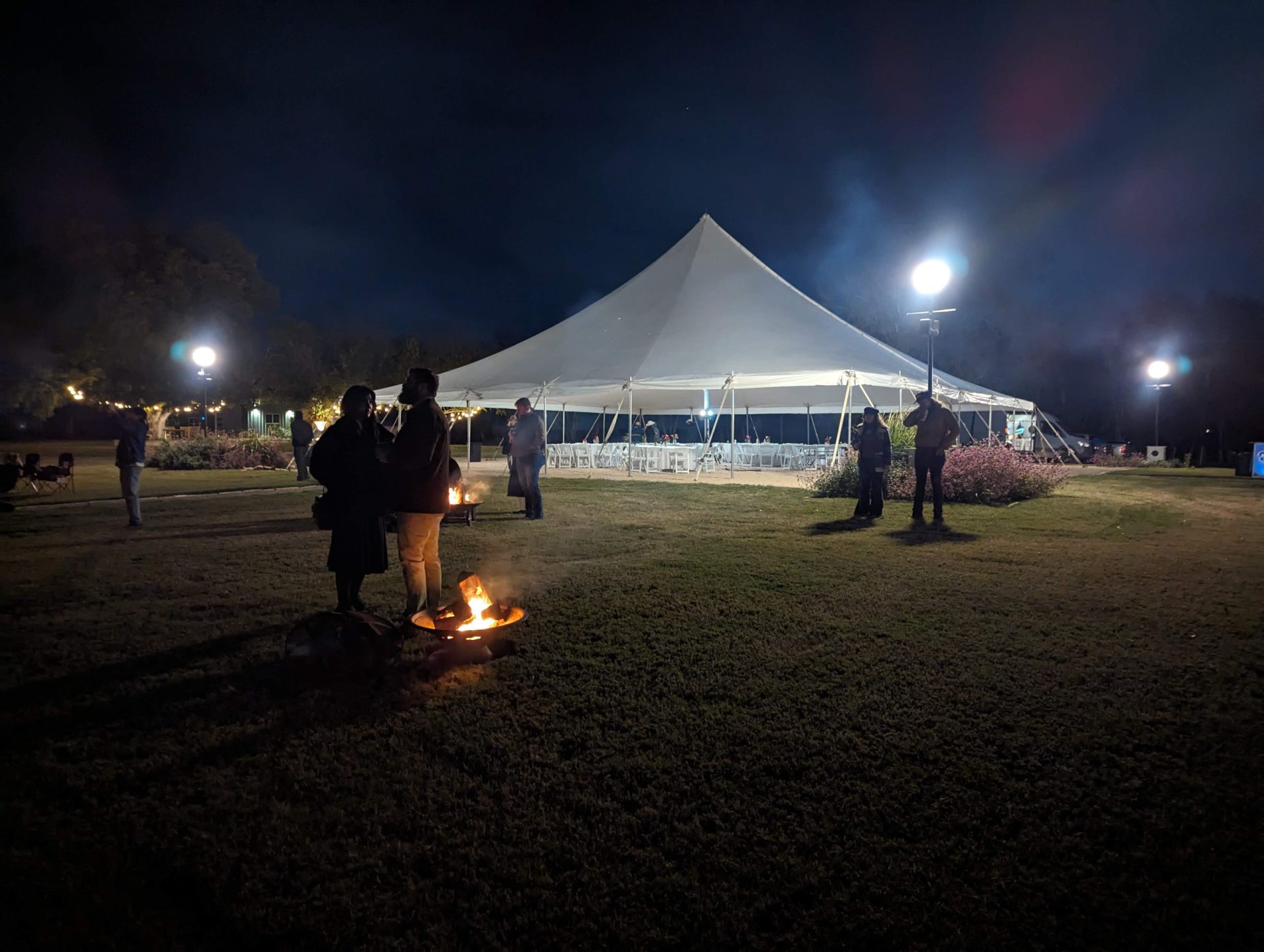 Tent setup for an event at Luna Gardens